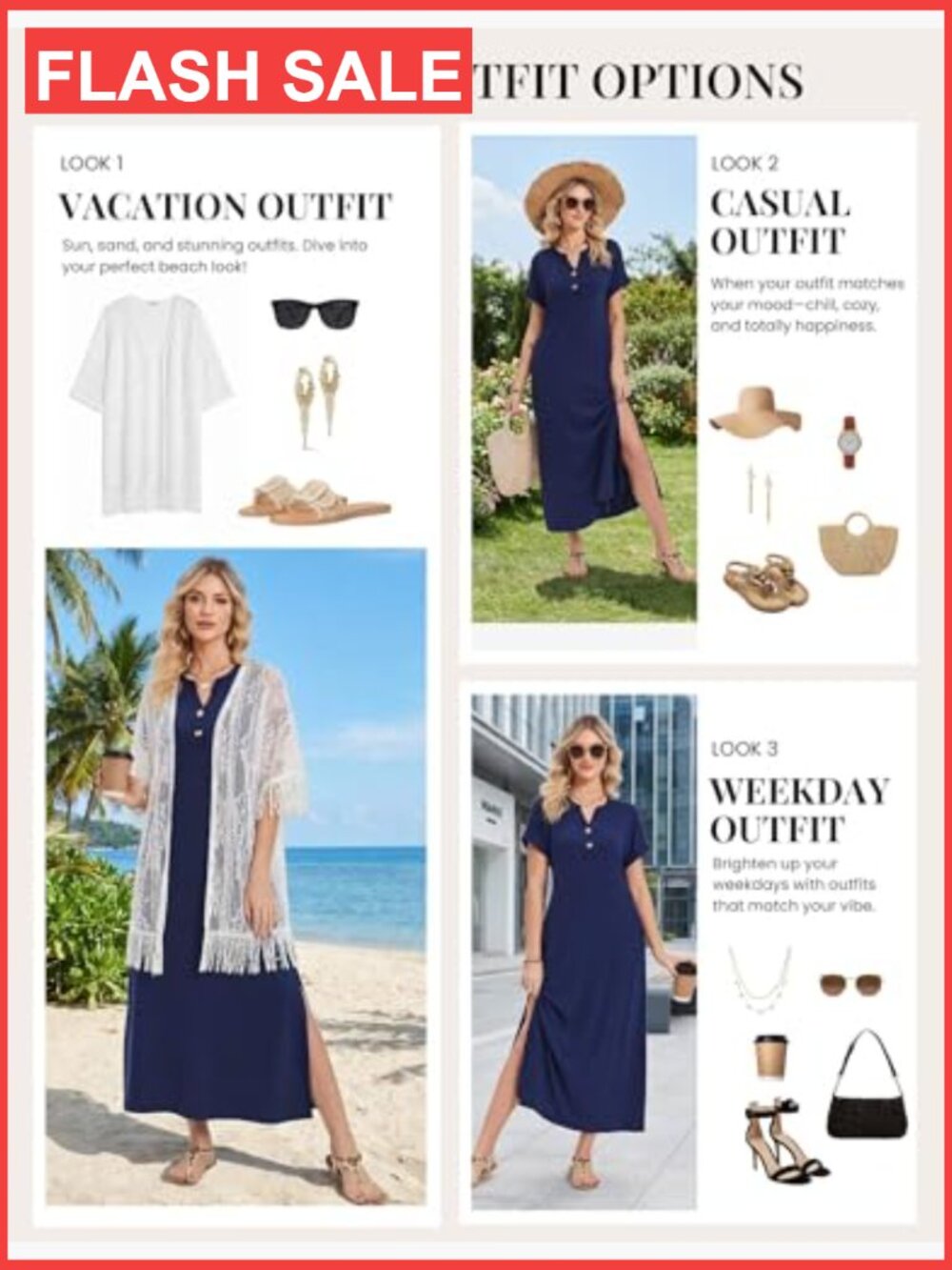 Maxi Dress Short Sleeve V-Neck Side Slit Pockets Summer Casual Sundress - Picture 6 of 7